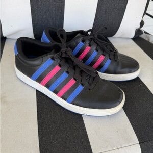 K-Swiss Black Sneakers with Pink and Blue Stripes